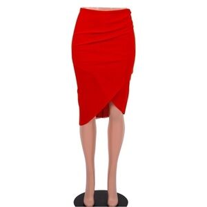 Designer Bec & Bridge NWOT Mesh ruched asymmetrical red Gold tulle midi skirt 6